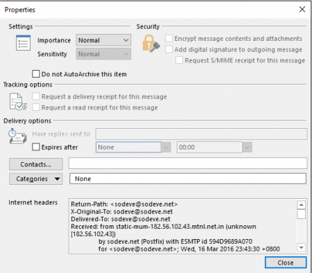 find email headers in outlook 2013